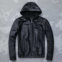 Áo khoác da nam lót nỉ nón trùm