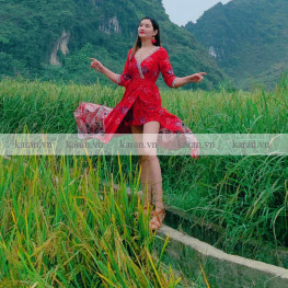 Đầm maxi đi biển xẻ tà thổ cẩm M37