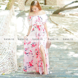 Đầm maxi trễ vai hoa hồng M40 
