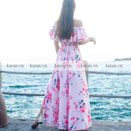Đầm maxi trễ vai hoa hồng M40 